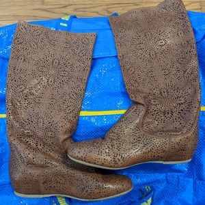 Sundance Brown Leather Laser-Cut Slouchy Boots